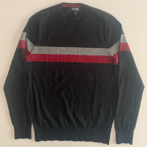 Express Other - EUC Express Merino Wool Blend Black W/Two Stripes Crew Neck Men’s Sweater Size M